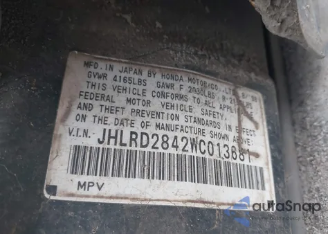 1998 Honda Cr-V Lx z USA, uszkodzony, nr VIN JHLRD2842WC013681